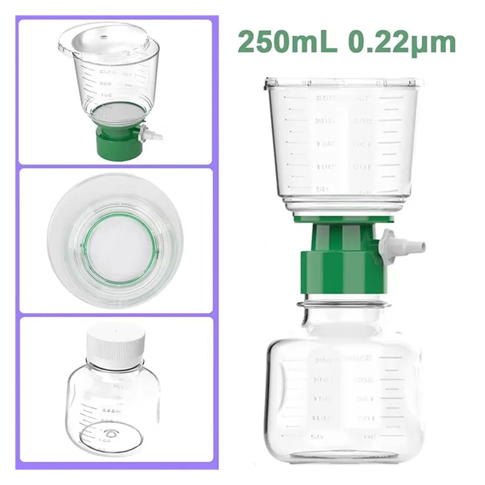 filtración al vacío con tapón de botella estéril 12 unidades de filtro de vacío desechables de 0,22/0,45 μm(500ml 0.22um 12pk)
