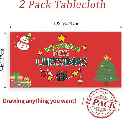 Miniatura 2 de Paquete de 2 manteles desechables, fundas de plástico de 54 x 108 pulgadas para mesas rectangulares de 6 a 8 pies, paño rojo de Navidad para