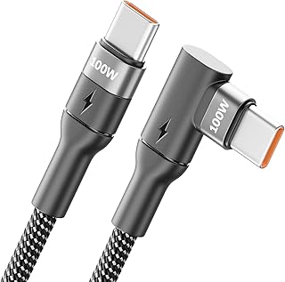 deleyCON 1m 100W USB‑C Laddkabel Vinklad 90° - C till C - Vinklat Kabel för iPhone 17 16 15 Pro Max Air Galaxy A16 A56 S25 S24 S23 Pixel iPad Pro MacBook AirPods Surfplatta PS5 - Amazon Deal & Rabatt