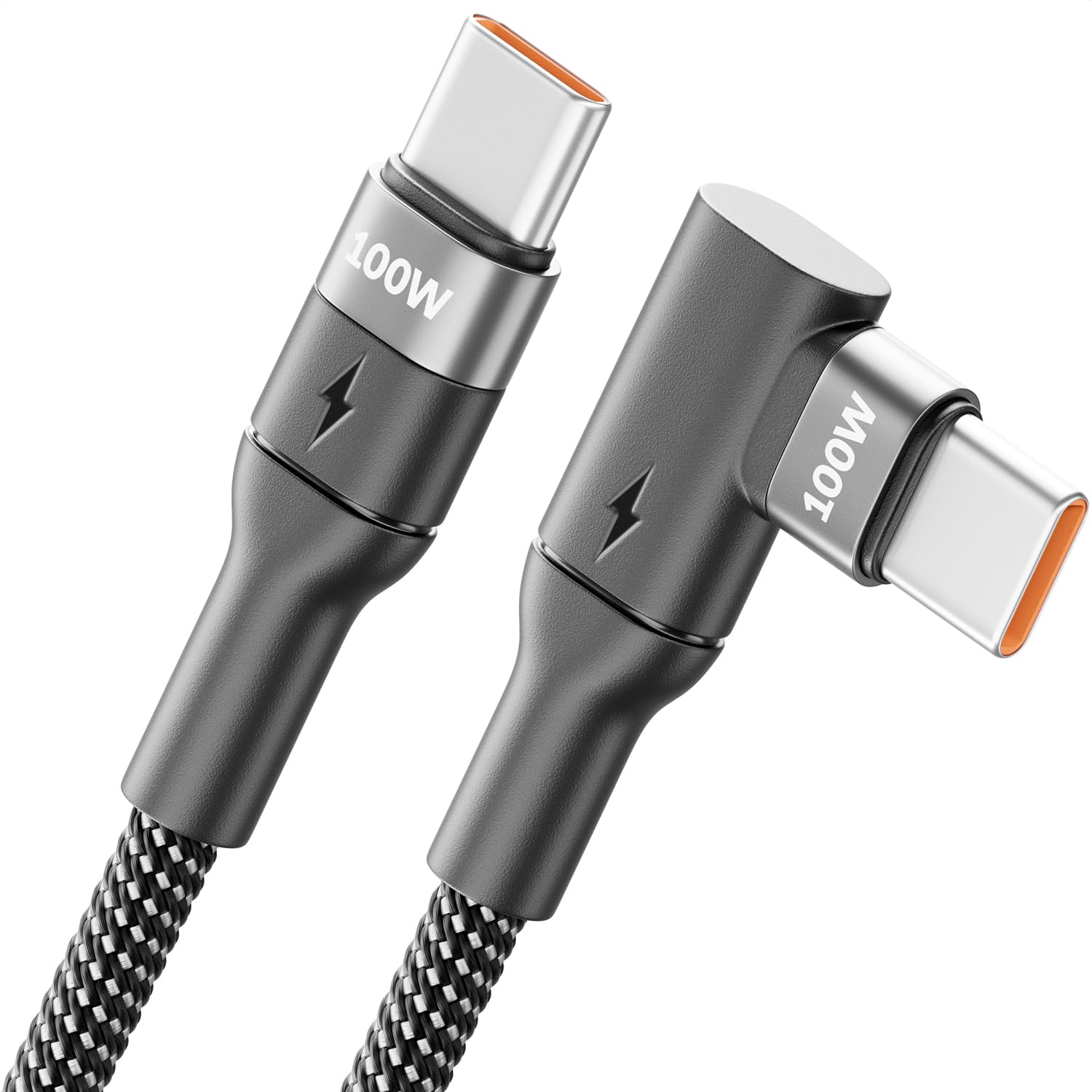 deleyCON 2m 100W USB C Ladekabel Winkel 90 Grad - C auf C - Kabel Gewinkelt für iPhone 17 16 15 Pro Max Air Galaxy A16 A56 S25 S24 S23 Pixel iPad Pro MacBook AirPods Tablet PS5