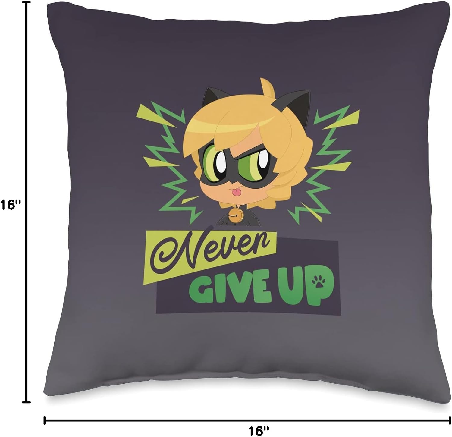 Miraculous Ladybug Chibi Collection Cat Noir Never Give Up Throw Pillow