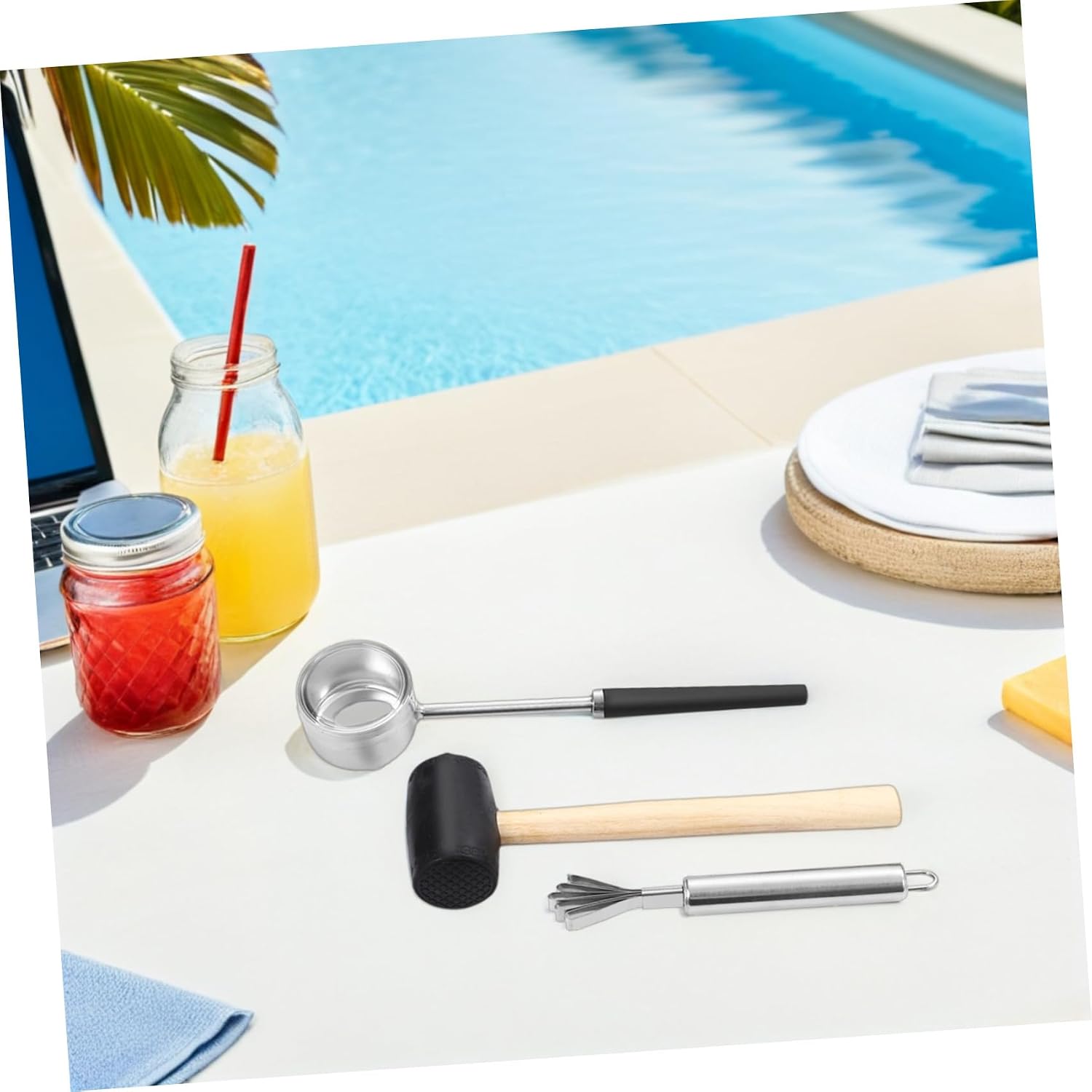 Coconuts Opener Tool Set with Stainless Steel Puncher and Rubber Mallet for Effortless Coconut Opening, Comfortable Grip, Sturdy Reusable Gadget for Home and Outdoor Picnics