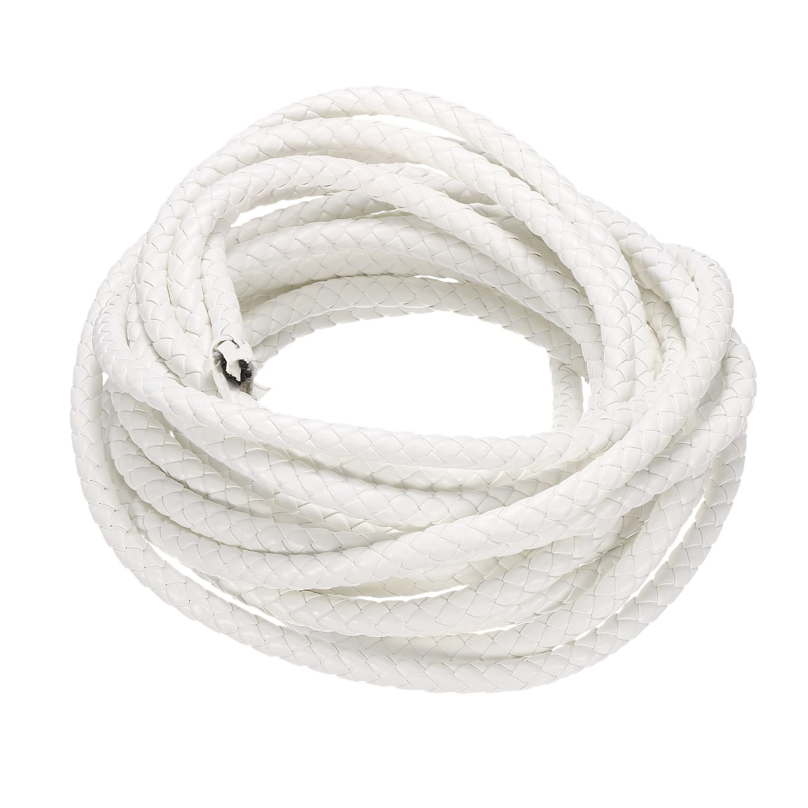 M METERXITY Round Braided Leather Cord, 5 Yards 7mm Six-Strand Faux Beading String Rope Bolo Tie 5 Meters Long for Jewelry Making/DIY Crafts, String Macrame Bracelet Thread [White]