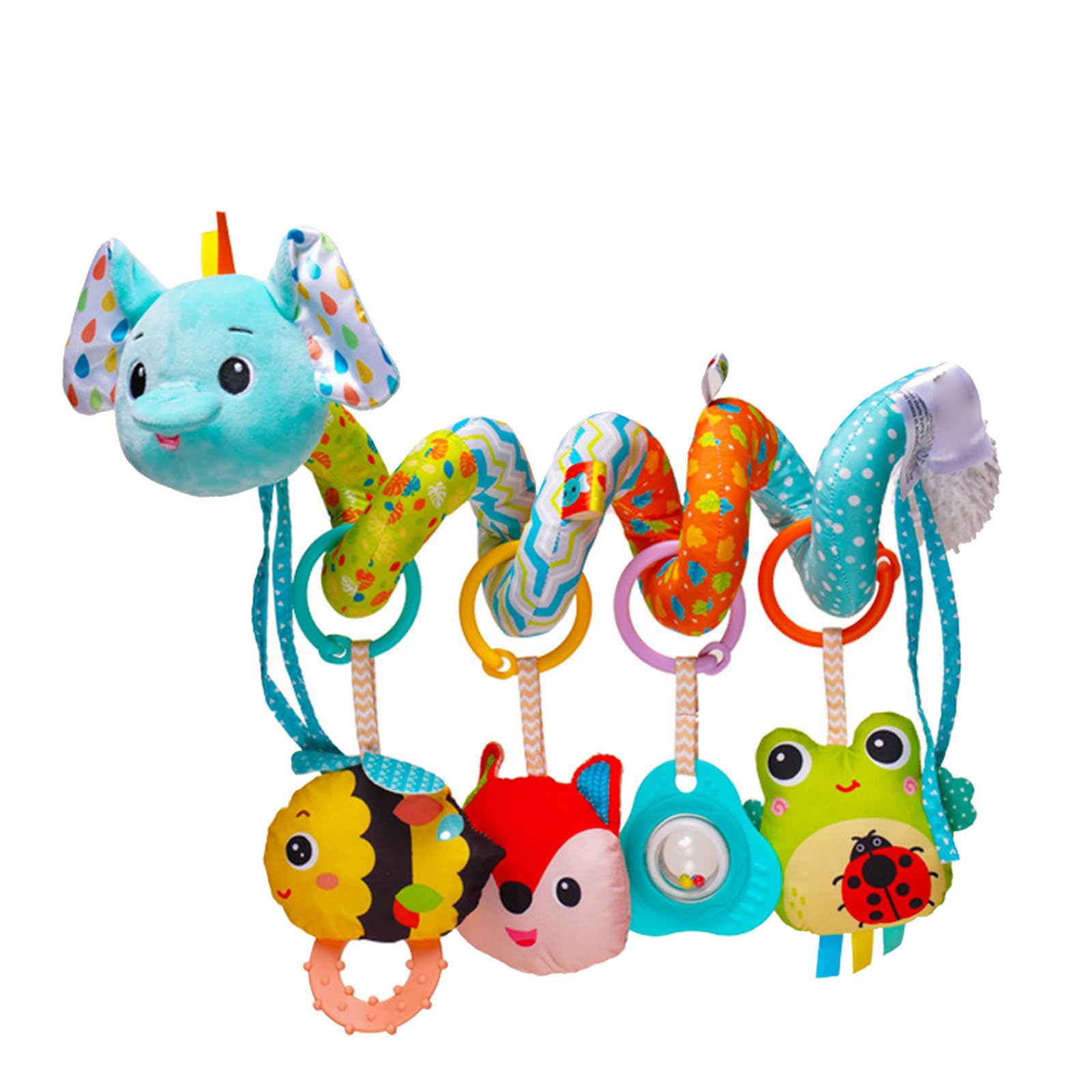 Hredwep Soft Plush Animal Stroller Crib Hanging Rattle Toy For Infant Stroller And Crib with Teether Spirals Design Teething Toy