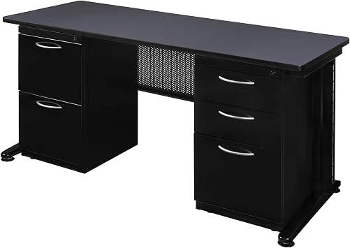 Regency Fusion 66 x 24 in. Teachers Desk with Double Pedestal Drawer Unit- Grey