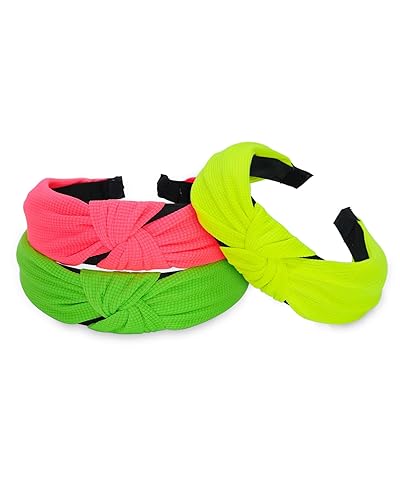 Ronglry 3 diademas de neón de los años 80 y 90, accesorios de atuendo para mujer, diadema elástica retro anudada para mujer, accesorios para el