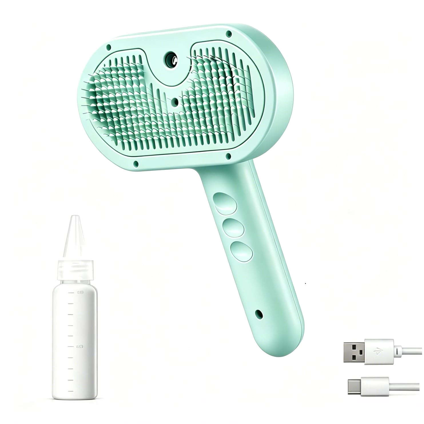 Pet Steam Brush for Dog & Cat Steam Grooming Brush for Shedding & Hair Removal – Self Cleaning Spray Comb with Mist for Long Haired Pets (Little Green)