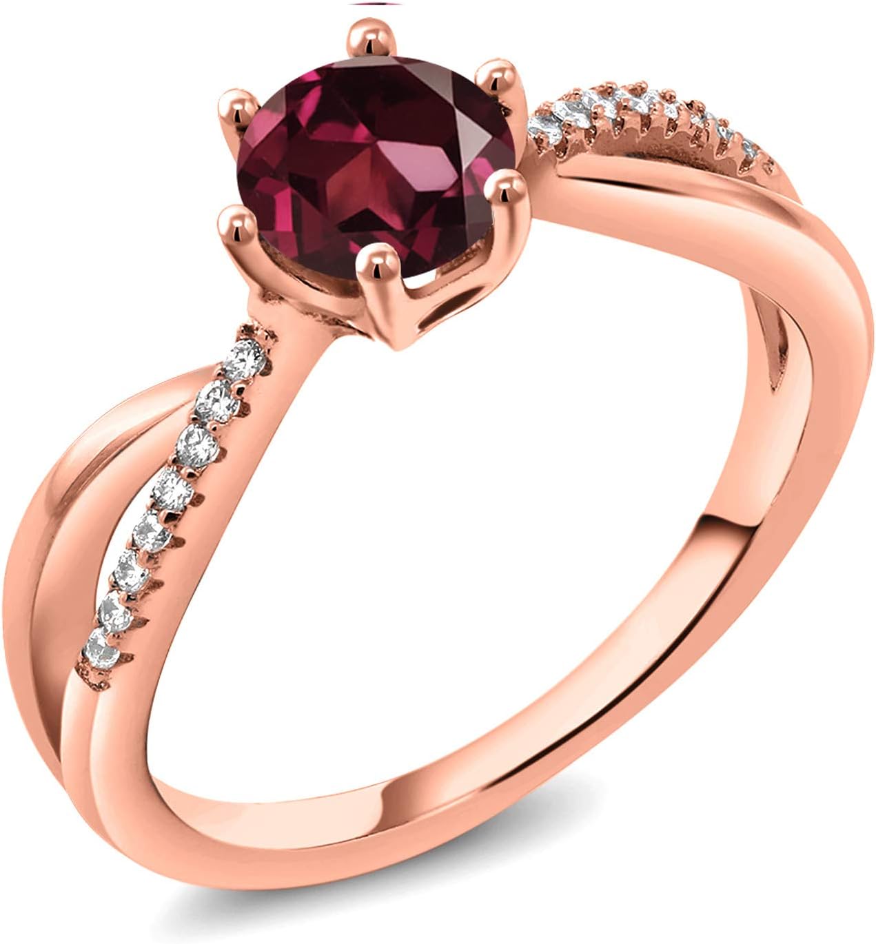 Gem Stone King 18K Rose Gold Plated Silver Gemstone Birthstone Infinity Ring | Round 6MM | Wedding Engagement Anniversary Promise Ring For Women | Available In Size 5, 6, 7, 8, 9