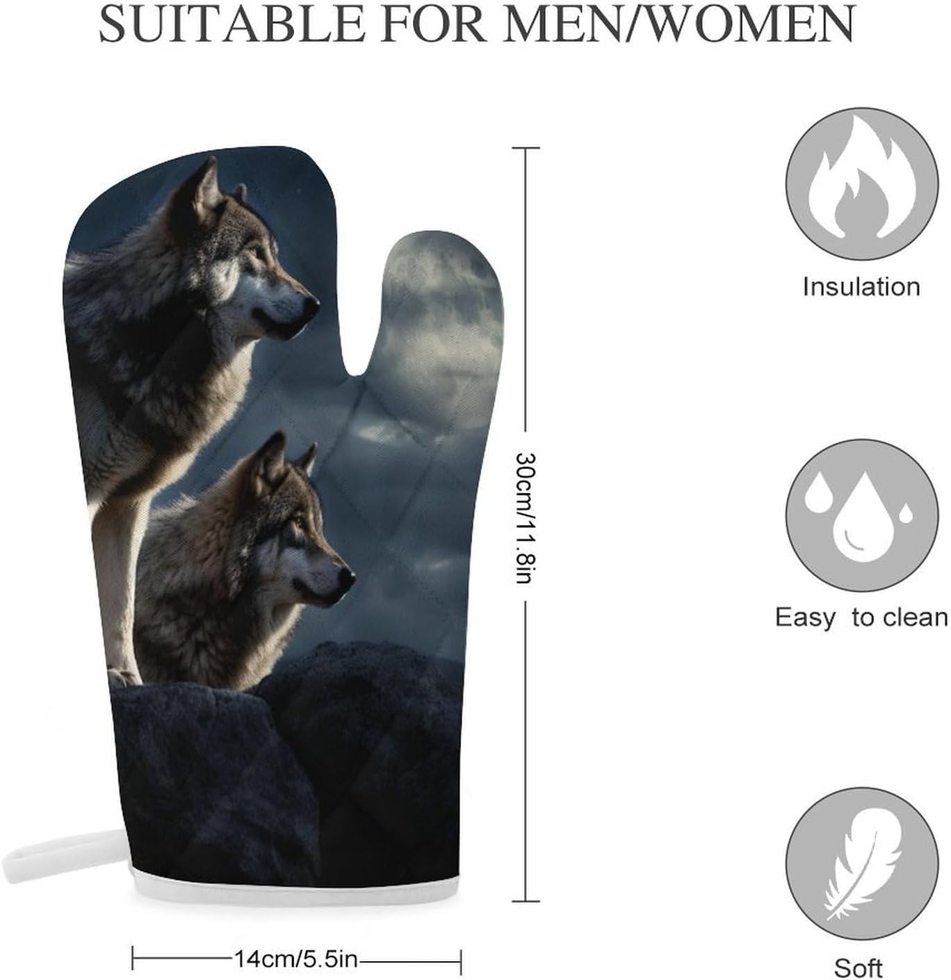 2 Pcs Oven Mitts Heat Resistant Kitchen Gloves Soft Safety Wolves in The Moonlight Oven Glove for Microwave, Barbecue