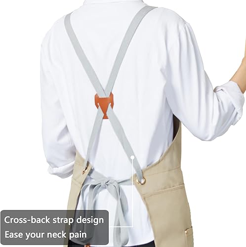 Miniatura 3 de KITCHIEF Delantal de cerámica con pierna dividida, delantal de chef con espalda cruzada con bolsillos, delantal de pintura con correas ajustables