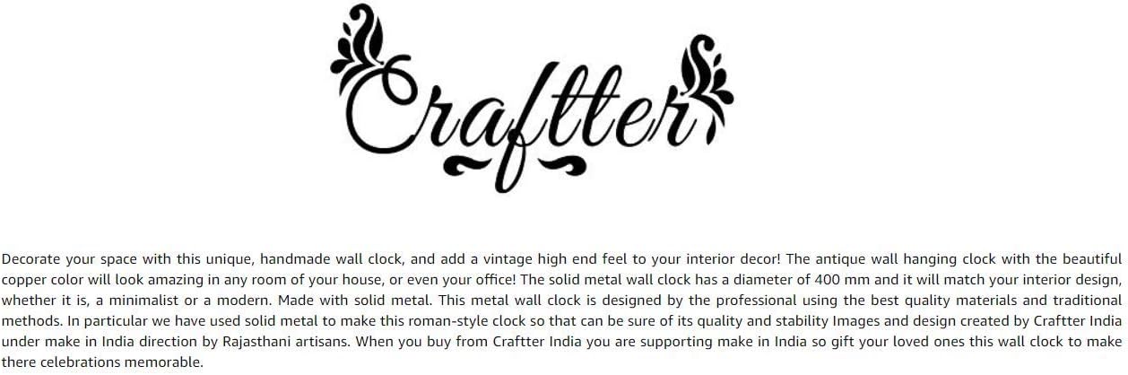 Craftter 100% Copper Made Handmade Large Wall Clock Home Decor Hanging Wall Sculpture