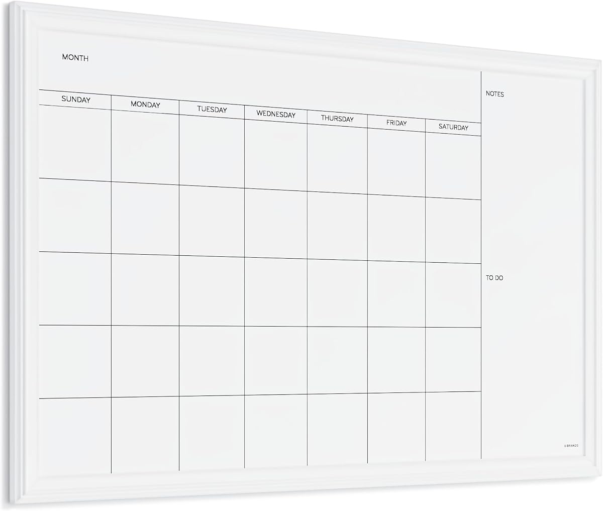U Brands Pizarra blanca con calendario magnético de borrado en seco, 30" x 20", marco estilo madera blanca, incluye imanes | 30 x 20 pulgadas. Cuadrícula mensual más notas y secciones de tareas pendientes. Acero pintado magnético. Cuelga de cualquier manera. Garantía de 5 años.