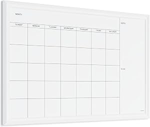 U Brands Magnetic Dry Erase Calendar White Board, 30" x 20", White Wood Style Frame, Includes Magnets