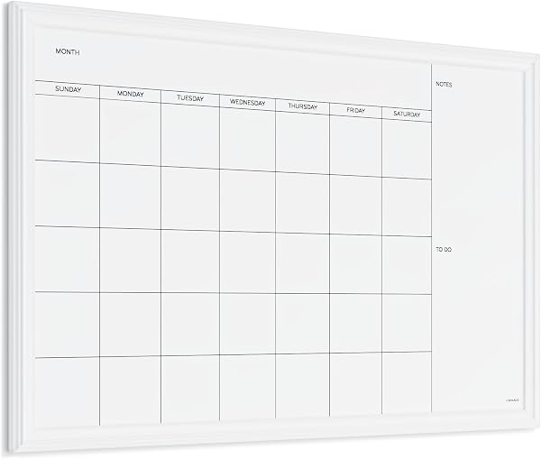 U Brands Magnetic Dry Erase Calendar White Board, 30" X 20", White Wood Style…