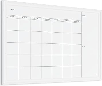U Brands Magnetic Dry Erase Calendar White Board, 30" x 20", White Wood Style Frame, Includes Magnets