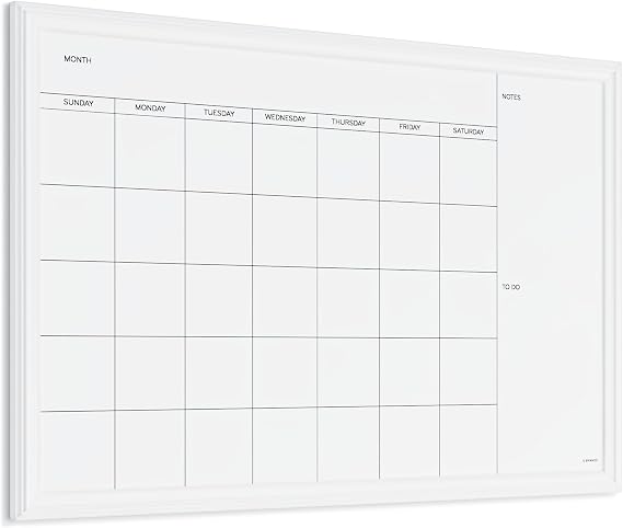 U Brands Magnetic Dry Erase Calendar White Board, 30 x 20, White Wood Style Frame, Includes Magnets | Monthly calendar grid, Magnetic steel surface, Stain and ghost resistant, Mounts wall vertical or horizontal