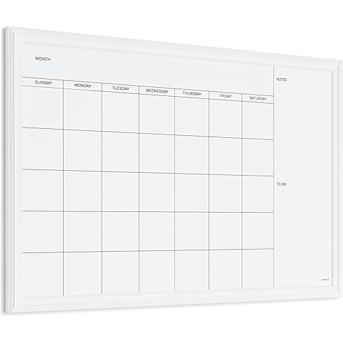 U Brands Magnetic Dry Erase Calendar White Board, 30" x 20", White Wood Style Frame, Includes Magnets