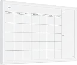 U Brands Magnetic Dry Erase Calendar White Board, 30" x 20", White Wood Style Frame, Includes Magnets