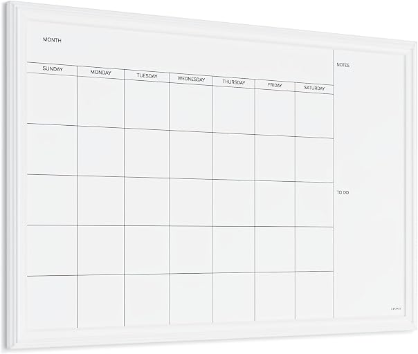 U Brands Magnetic Dry Erase Calendar White Board, 30" x 20", White Wood Style Frame, Includes Magnets