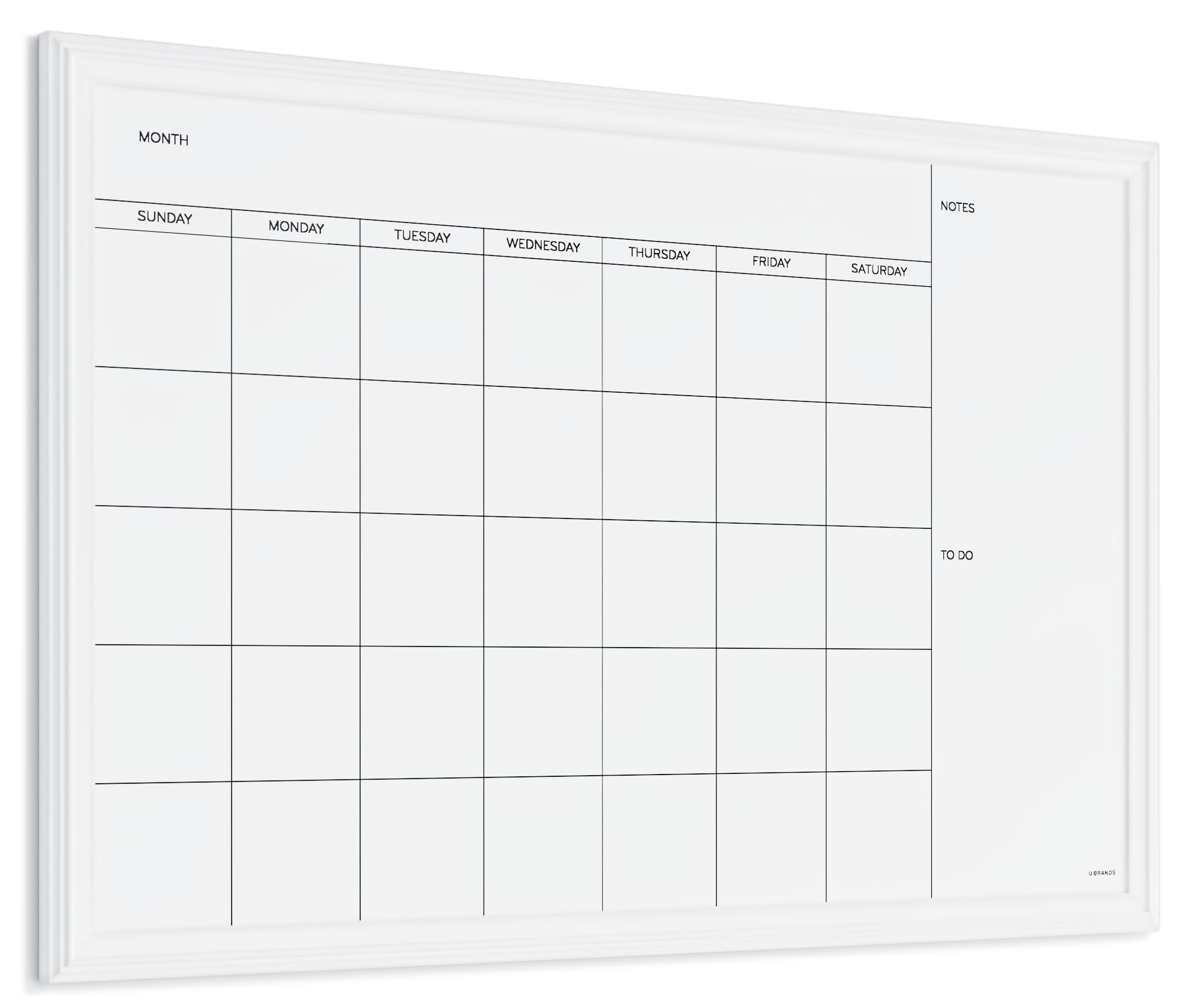 U Brands Magnetic Dry Erase Calendar White Board, 30" x 20", White Wood Style Frame, Includes Magnets