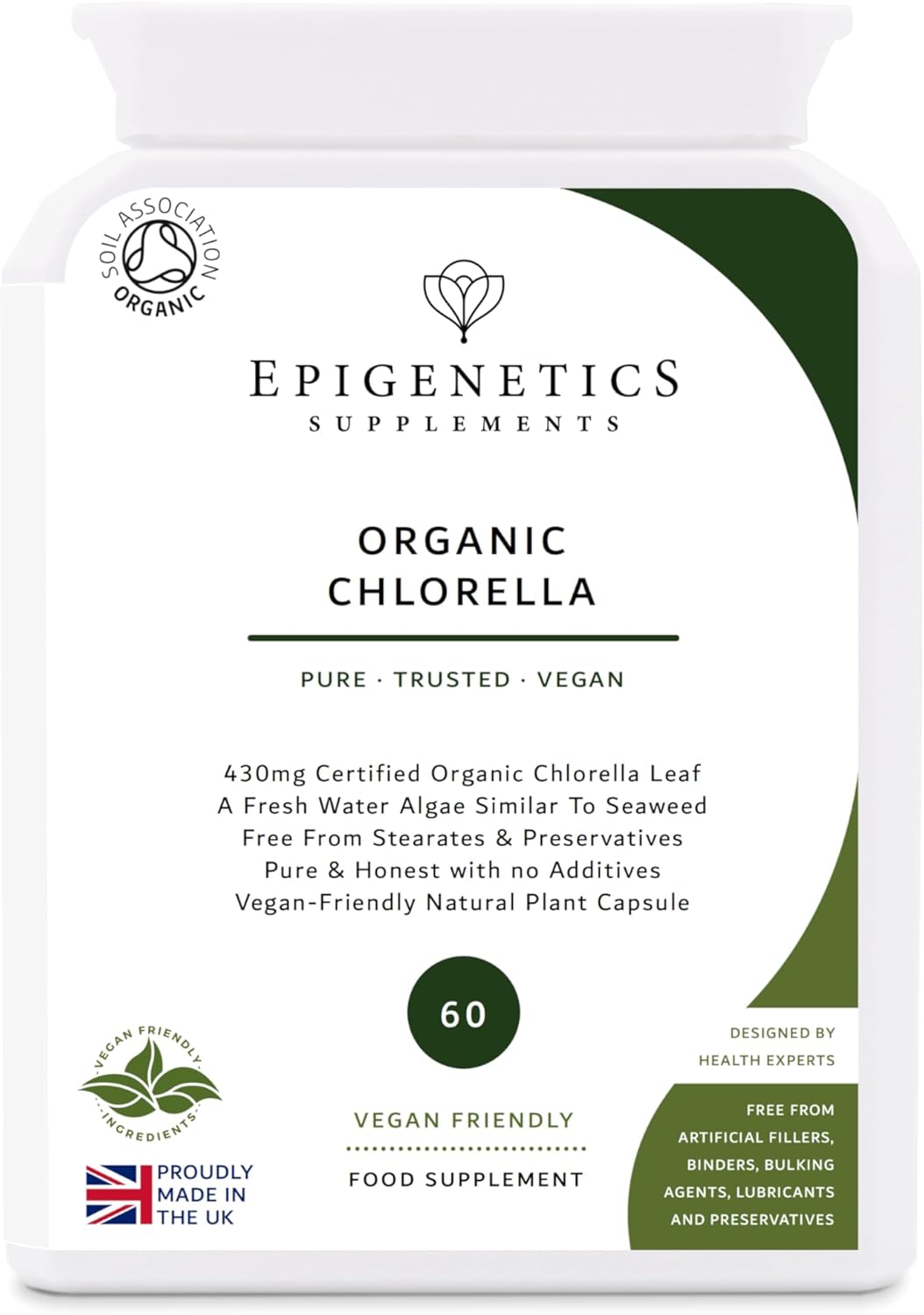 Organic Chlorella 430mg | Natural Chlorella Vulgaris Herb Supplement | 60 Vegan Friendly Capsules UK Made | 1 Capsule Daily (2 Month Supply)