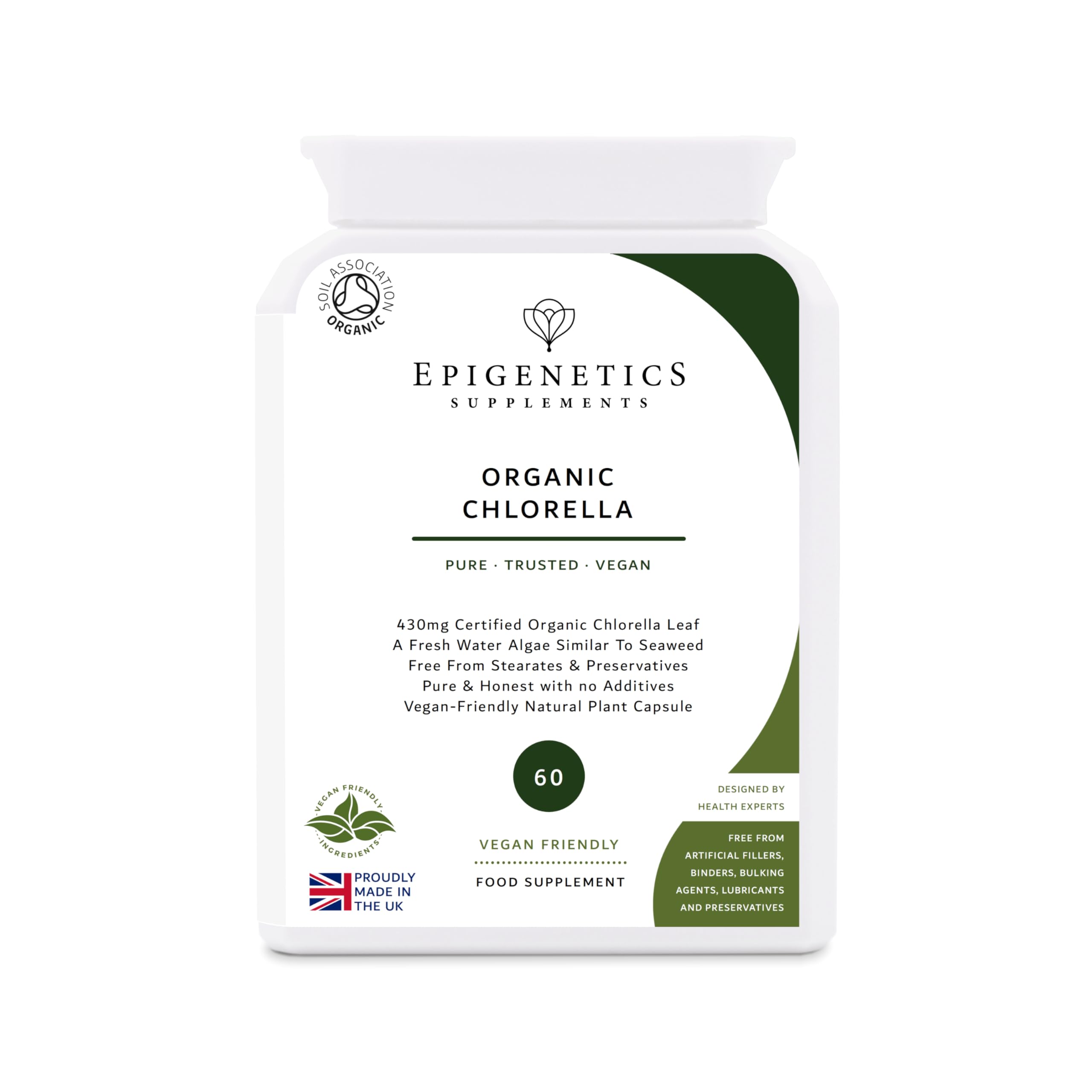 Organic Chlorella 430mg | Natural Chlorella Vulgaris Herb Supplement | 60 Vegan Friendly Capsules UK Made | 1 Capsule Daily (2 Month Supply)
