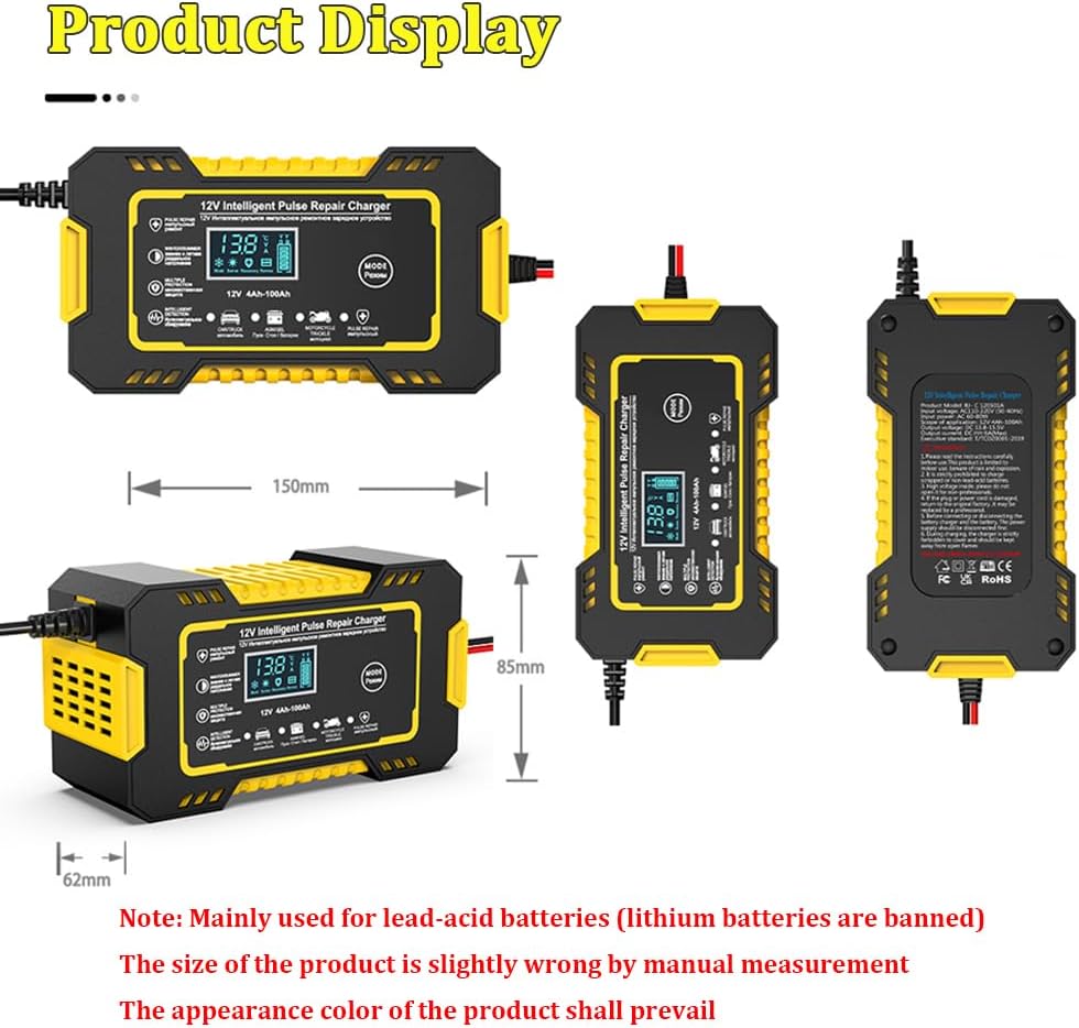 12V Motorcycle Battery Charger for CFMOTO 250CL-X 300CL-X Papio, Smart Automatic Compact Trickle Charger Battery Maintainer Multiple Protection