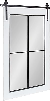 Kate and Laurel Cates Farmhouse Window Wall Mirror, 22 x 37, White, Sophisticated 4-Pane Panel Mirror for Wall