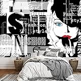 wall26 - Vintage Fashion Background. Letters, Words and Stylish Girl - Removable Wall Mural | Self-Adhesive Large Wallpaper - 100x144 inches