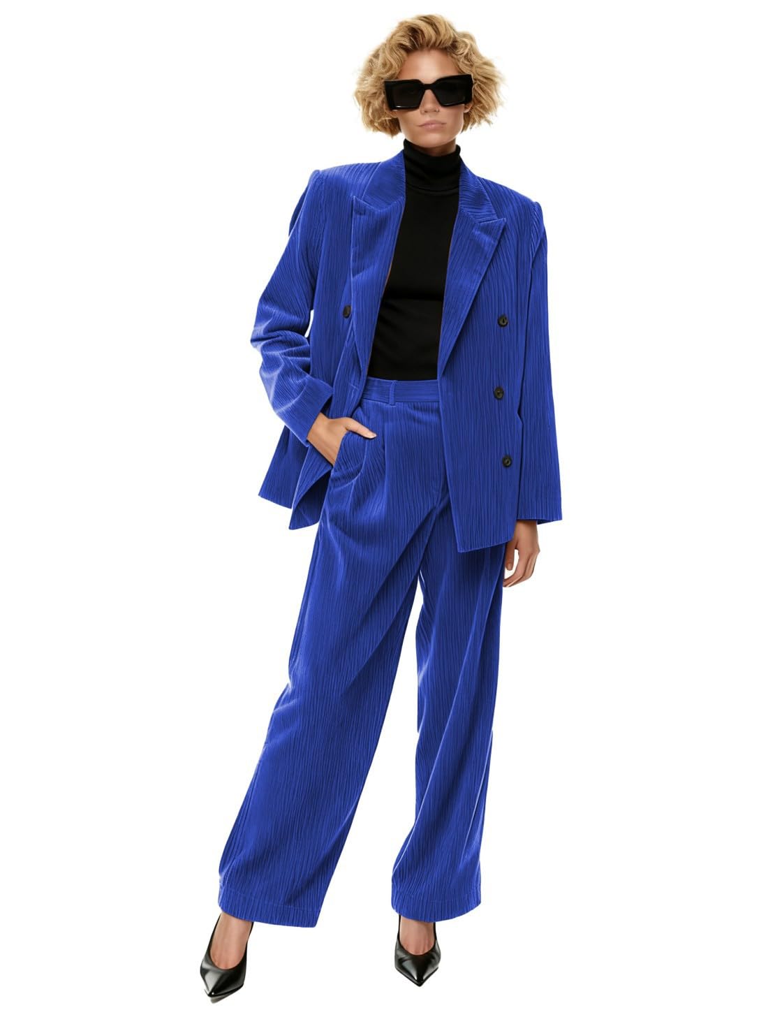 Womens 2 Piece Corduroy Suit One Button Office Work Outfit Tuxedo Blazer Pants Set Prom Tuxedos