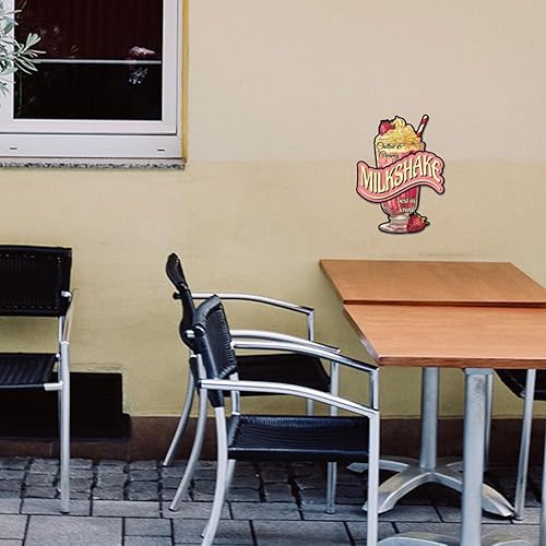 Miniatura 6 de GLOBLELAND Milkshake - Letrero de metal de lata de 7.87 x 10.63 pulgadas con texto en inglés "Chilled Creamy Milkshake Best in Town", letrero de