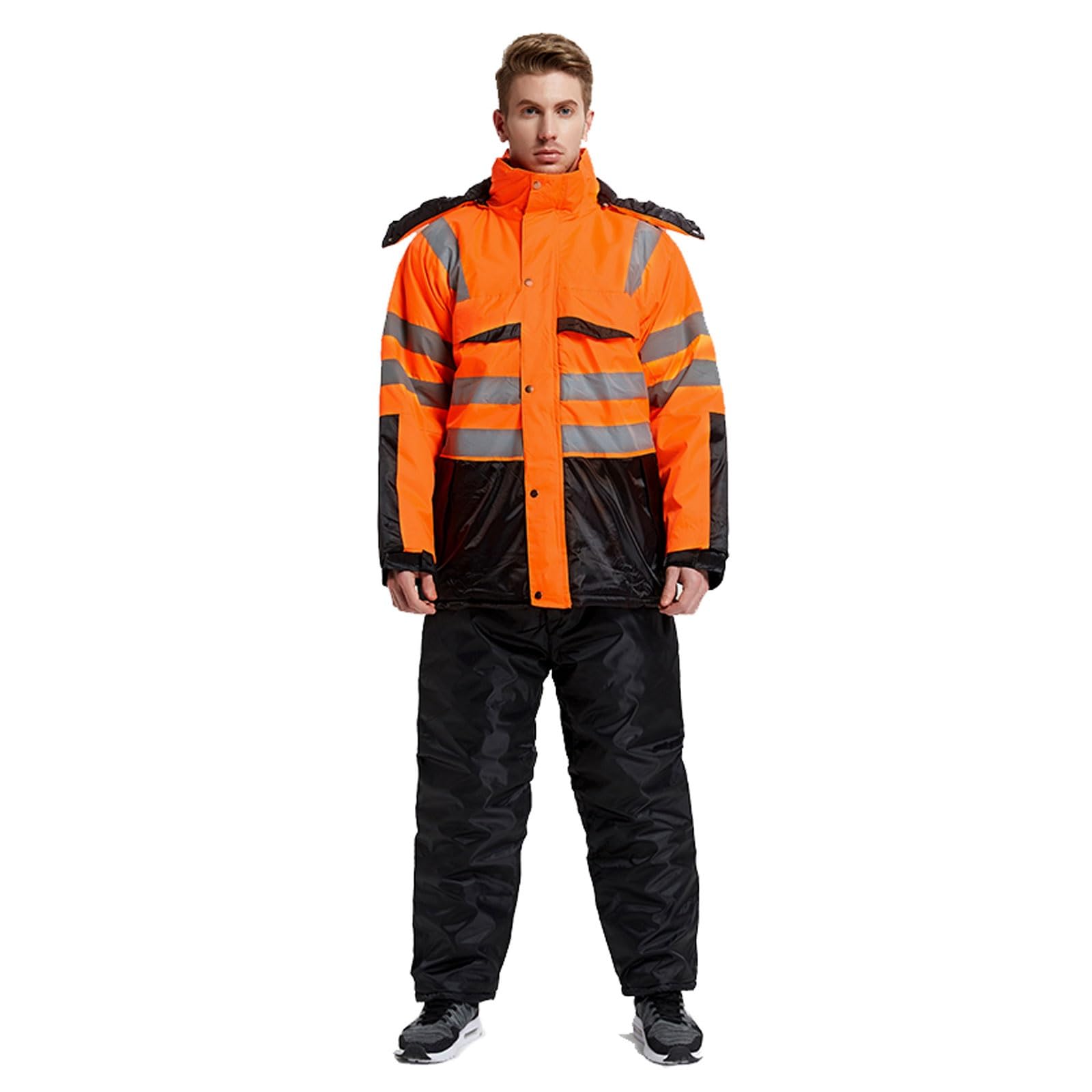 Chaqueta reflectante de algodón grueso for invierno, ropa trabajo con capucha alta visibilidad for clima frío, abrigo seguridad cálido