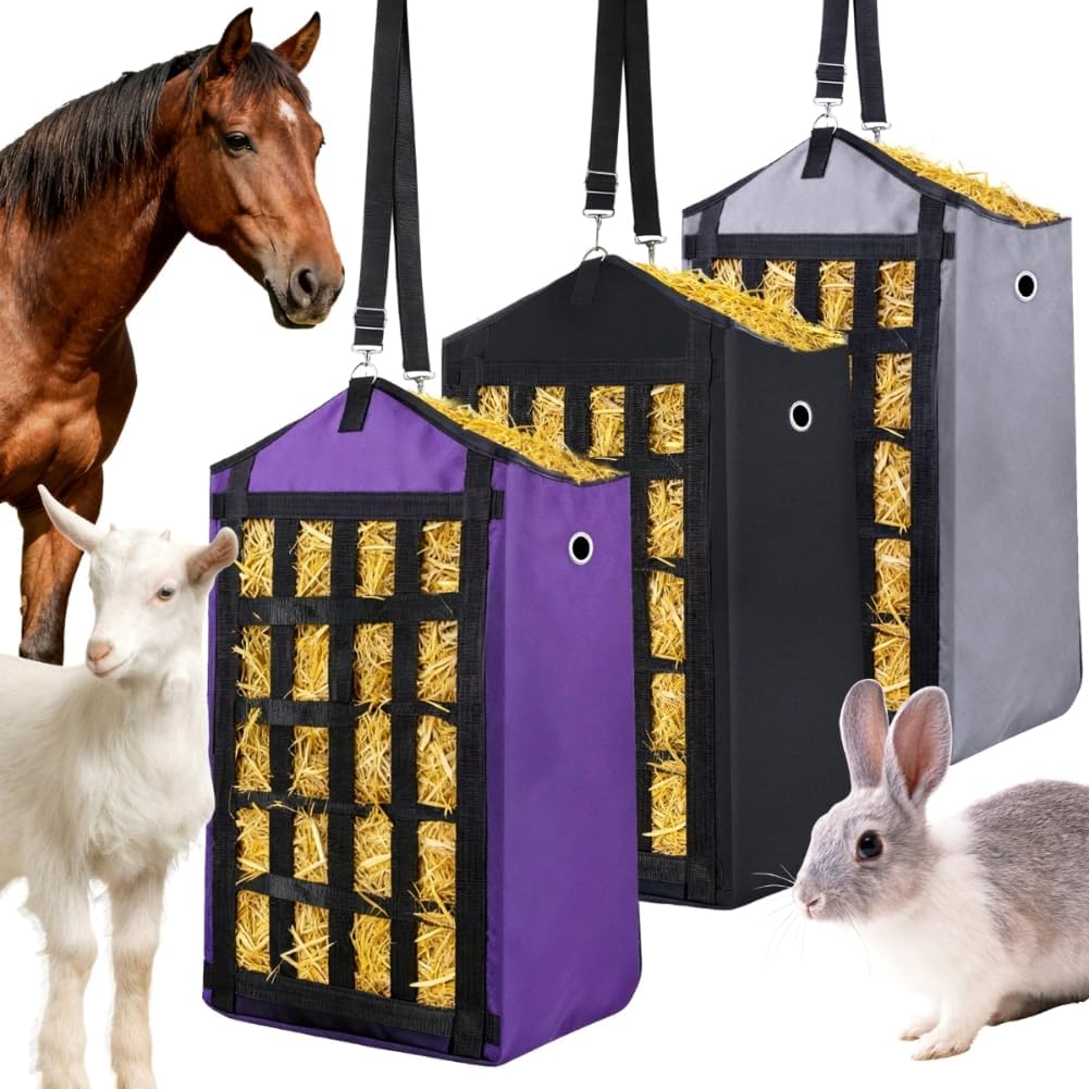 Eforcase 3PCS Hay Bags for Horses, Slow Feed Hay Bags for Goats,Sheep, Donkey, Premium Oxford Hang Feed Bag with Front Nets Design, Easy to Fill, Adjustable,Horse Feeding Supplies