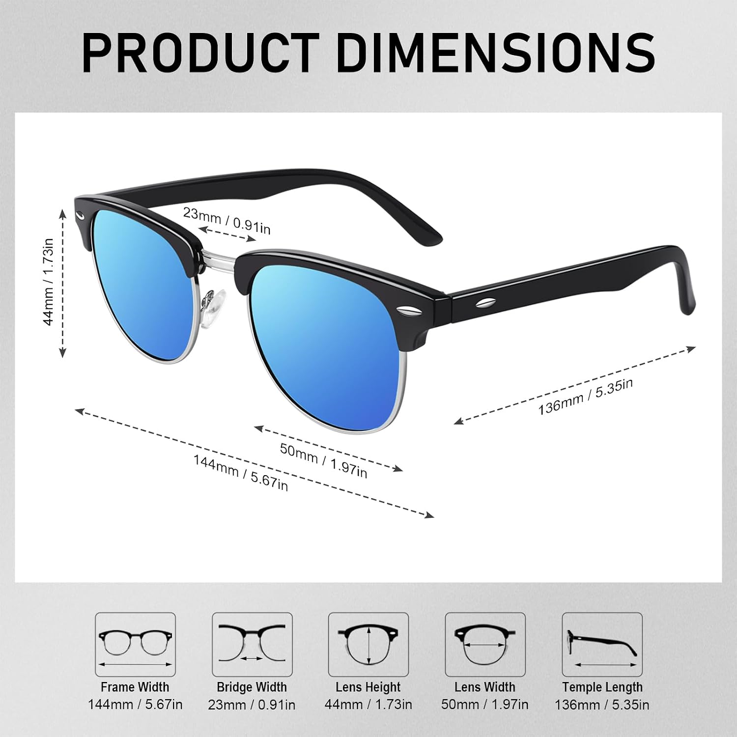 Retro Semi Rimless Polarized Sunglasses Men Womens UV400 Shades GQO6 | Lightweight Frame,Adjustable Nose Pads,Vintage Style,Driving,Fishing,Running,Golfing,Travelling,Sun Glasses thumbnail