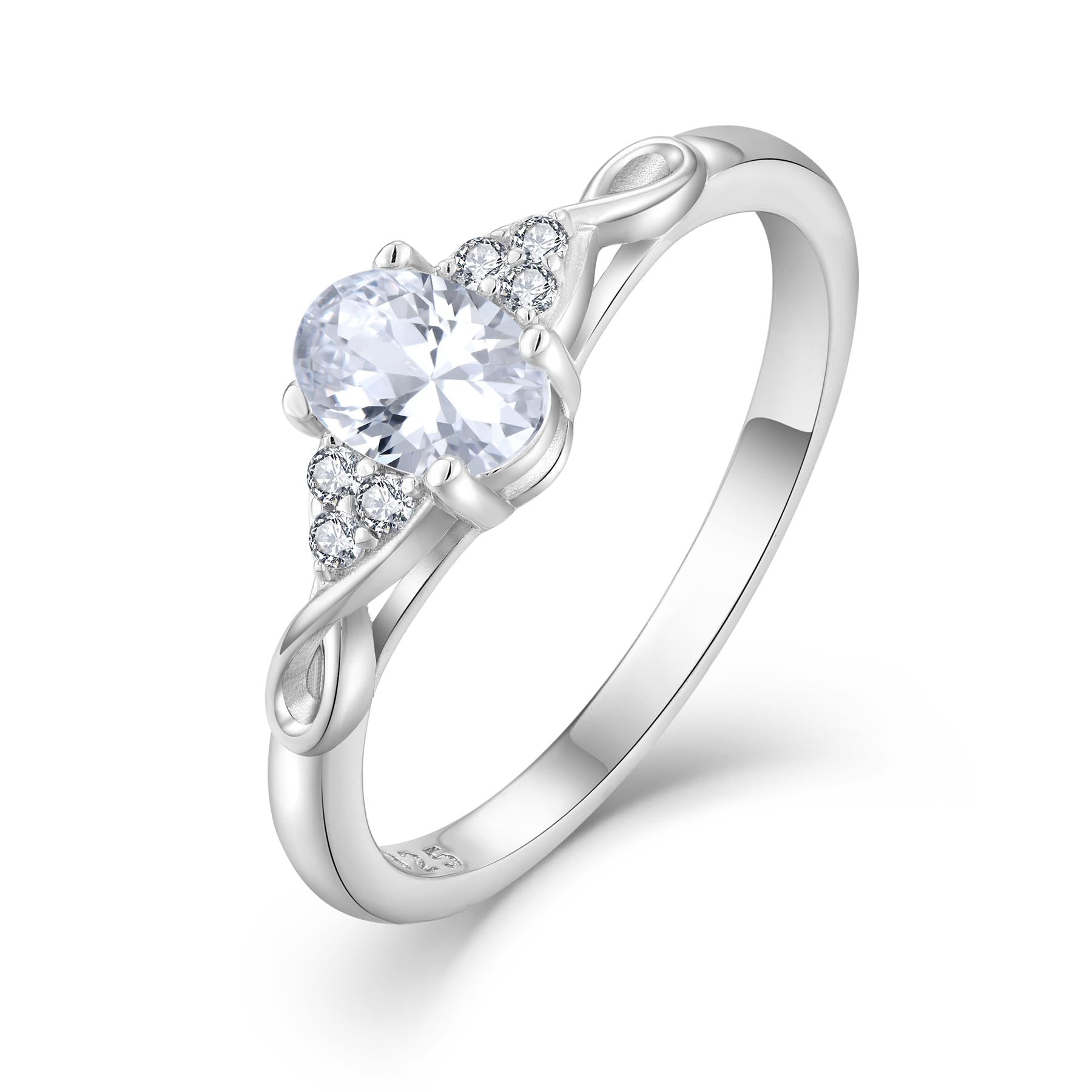Lwsary Infinity Promise Ring for Her 925 Sterling Silver 18K White Gold Plated Oval Cut Moissanite/Cubic Zirconia Engagement Eternity Wedding Band for