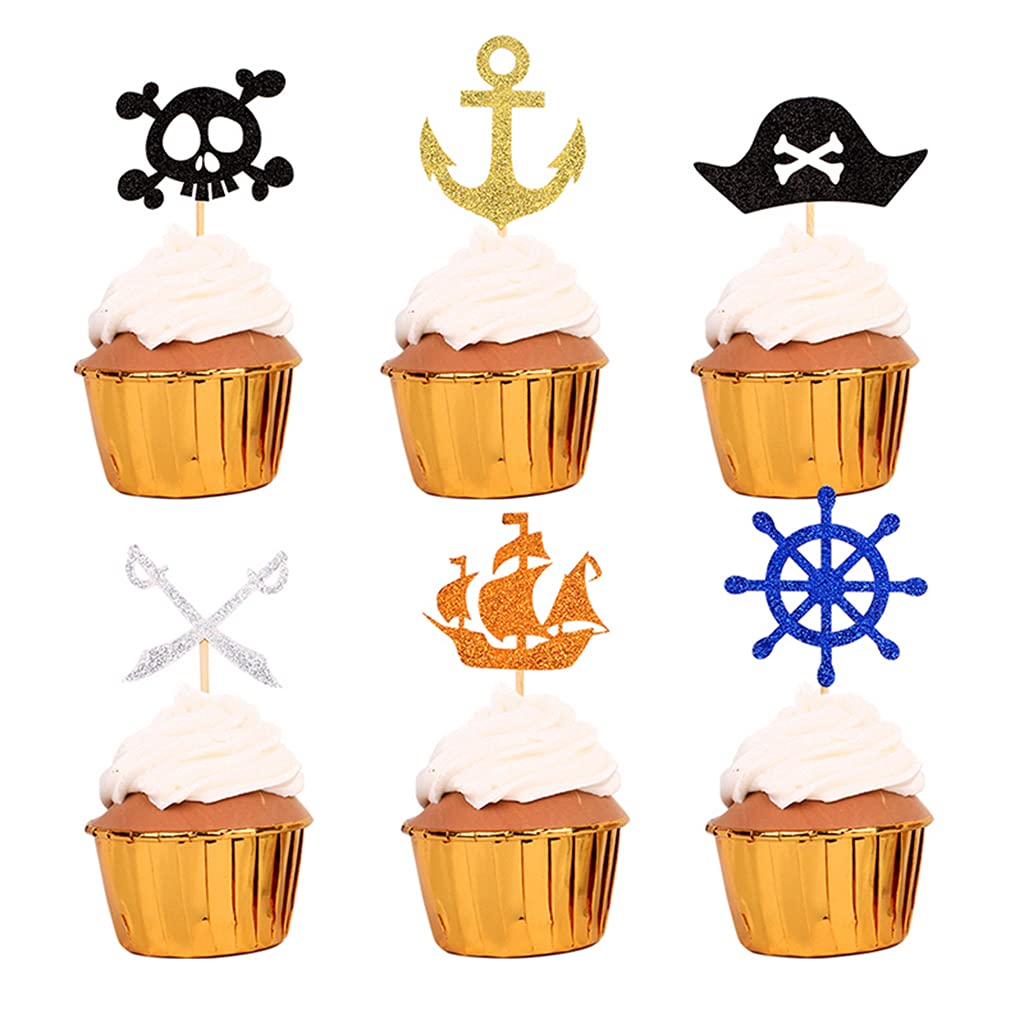 15 stuks piraten-taartstekers, piraten, taartdeksel, Happy Birthday, taarttoppers, set, piraten, taarttopper, cupcake, voor kinderen, meisjes en jongens, Halloween party, muffin decoratie