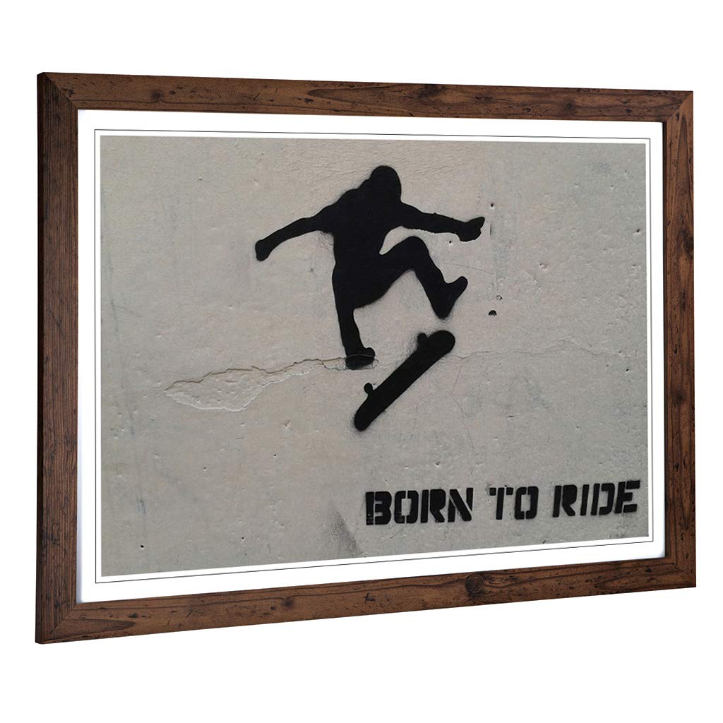 Big Box Art Framed Print Skateboarding Graffiti Design | Wall Art Picture | Home Decor for Kitchen, Living Room, Bedroom, Hallway, Walnut, A2 / 24.5x18 Inch / 62x45cm