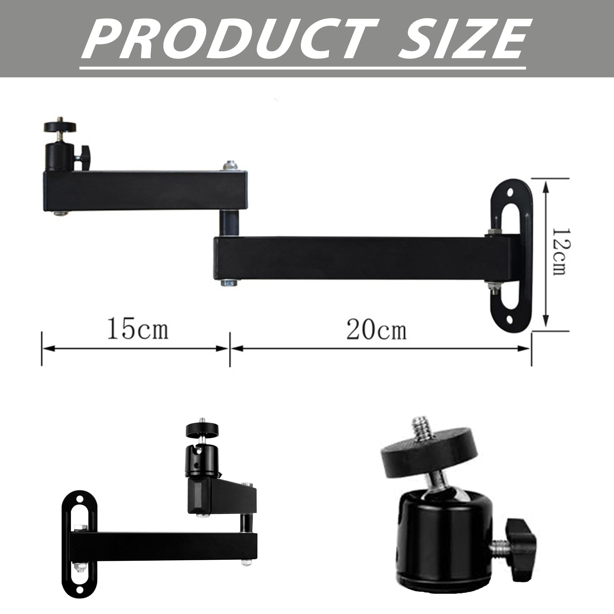 Uchwyt ścienny do projektora, regulowany stojak do projektora, obracany o 360°, metalowy stojak na projektor z przyłączem śrubowym 1/4", składany stojak do projektora do kina domowego, biura, pokoju