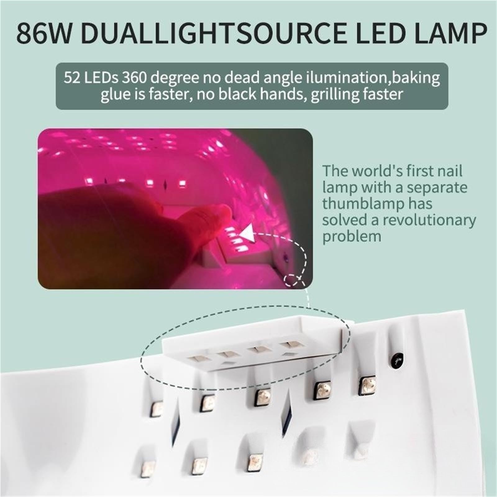 Lámpara UV para uñas, Lámpara de secado de uñas recargable de 86 W, máquina de secado de esmalte de gel, luz roja, manicura con mango, lámpara UV LED for uñas(Bianco)