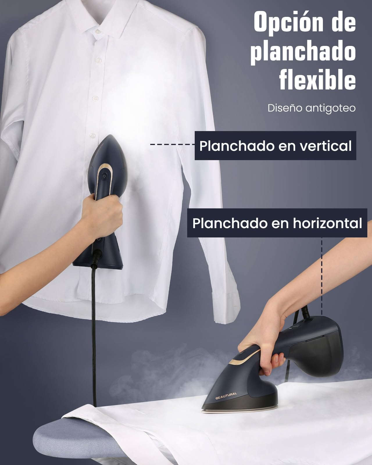 BEAUTURAL Plancha Vertical Vapor 2 en 1 (Vapor y Planchado) para Ropa, Portátil y Potente de 1500W con Función de Vapor Instantáneo, Calentamiento Rápido en 30 Segundos y Apagado Automático