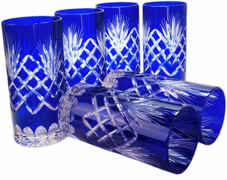 MaRika Kryształowe szklanki do wody i szklanki do picia 320 ml – kobalt, ręcznie zdobione eleganckie szkło – zestaw 6 sztuk w opakowaniu prezentowym, idealne na co dzień i jako prezent