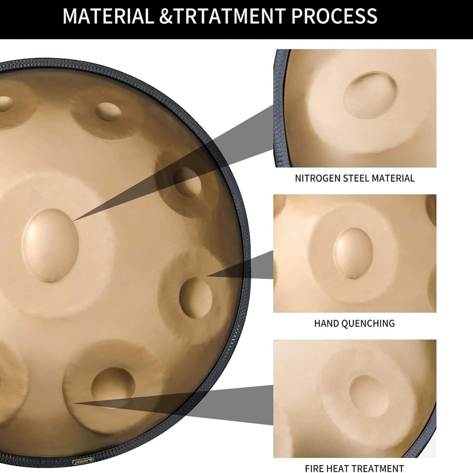 Handpan Tambour à main en acier 55,9 cm D mineur 17 notes, accordage sans limites, points de contact sensibles, parfait pour divers paramètres, y compris les spectacles de rue, les écoles (17)