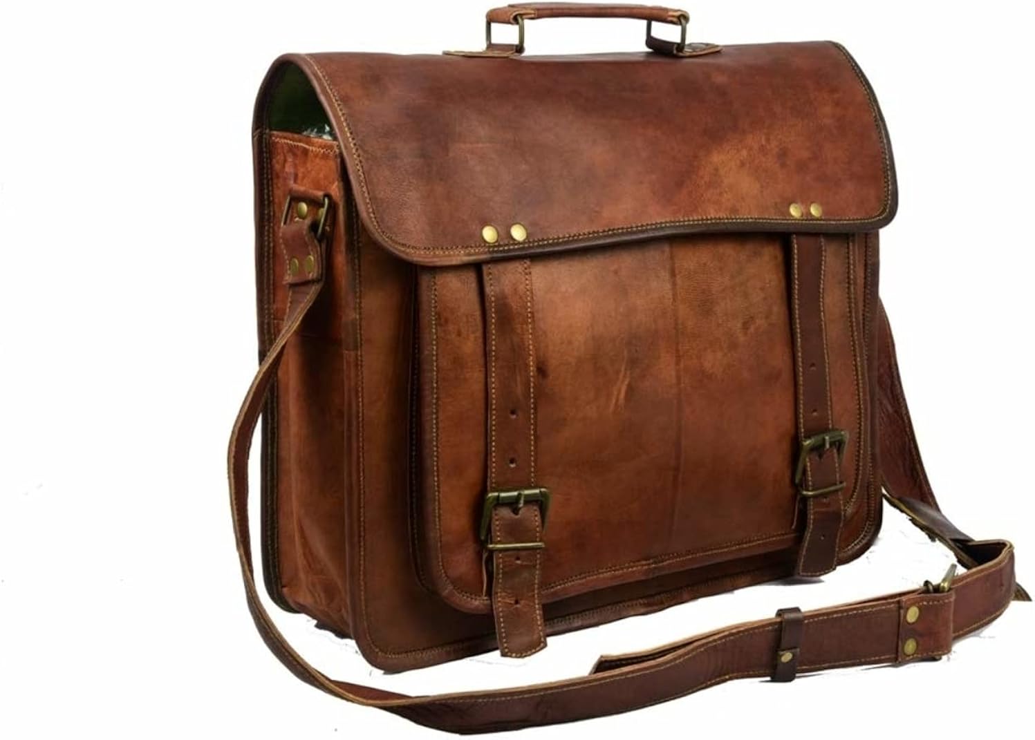 Handristic Leather Messenger Bag | Genuine Brown Briefcase | Large Satchel Shoulder Cross body Briefcase | Carring Case Office Bag | Laptop Computer Canvas Bag for Men & Women (Hazelnut Brown) : Electronics