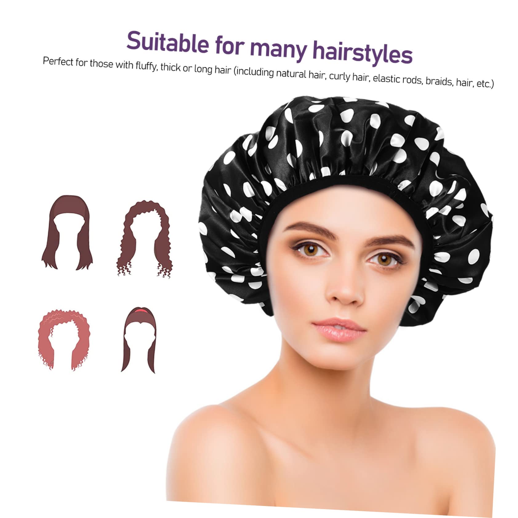 Gorros de Ducha Reutilizables 2 Piezas Microfibra Lunares | Banda Elástica, Diseño Redondo Plegable, para Mujer, Estilo Clásico Estampado de Puntos
