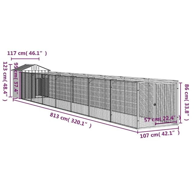 Foto 3 de 8 de vidaXL Caseta Perros con tejado Acero galvanizado Gris 117x813x123 cm