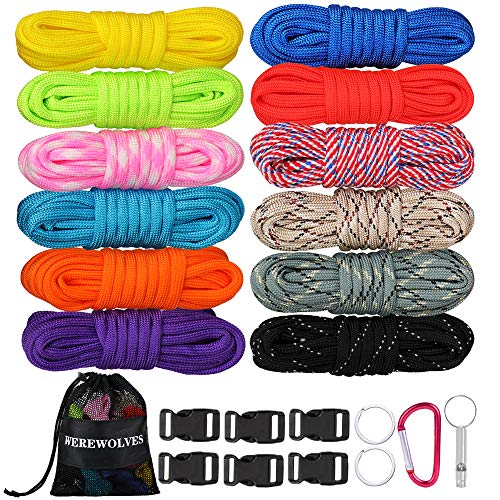 WEREWOLVES 12 Colors 550 Paracord Cord Multifunction Paracord Bracelets Making Kit, Paracord Combo Crafting Kits with Storage Bag and Accessories, Best Gift for Adult & Child (Candy)