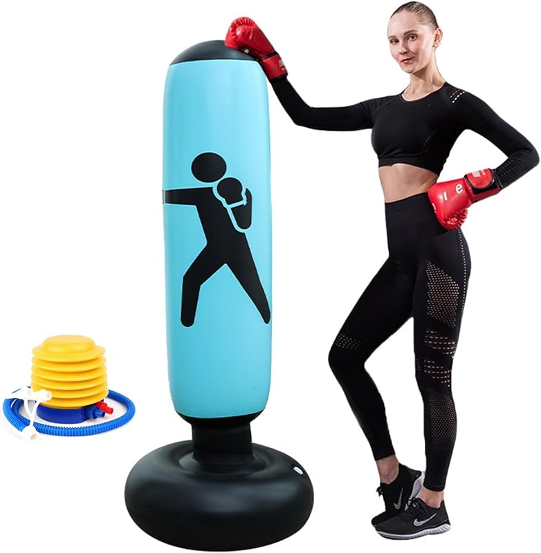 Punching Bag for Adult,Inflatable Freestanding Heavy Duty Boxing Bag with 4 inch Inflatable Foot Pump,Women Men Training Equipment Exercise Boxing Standing Punching Bag (Blue-1).