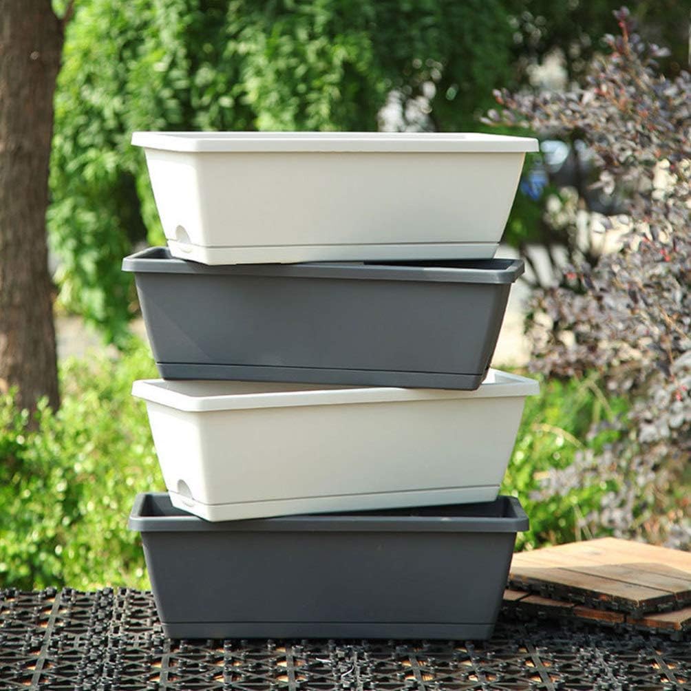 2pcs Vegetables Flower Window Box Plastic Rectangular Window Planters with Trays Vegetables Growing Container Garden Flower Plant Pot for Balcony Windowsill/359