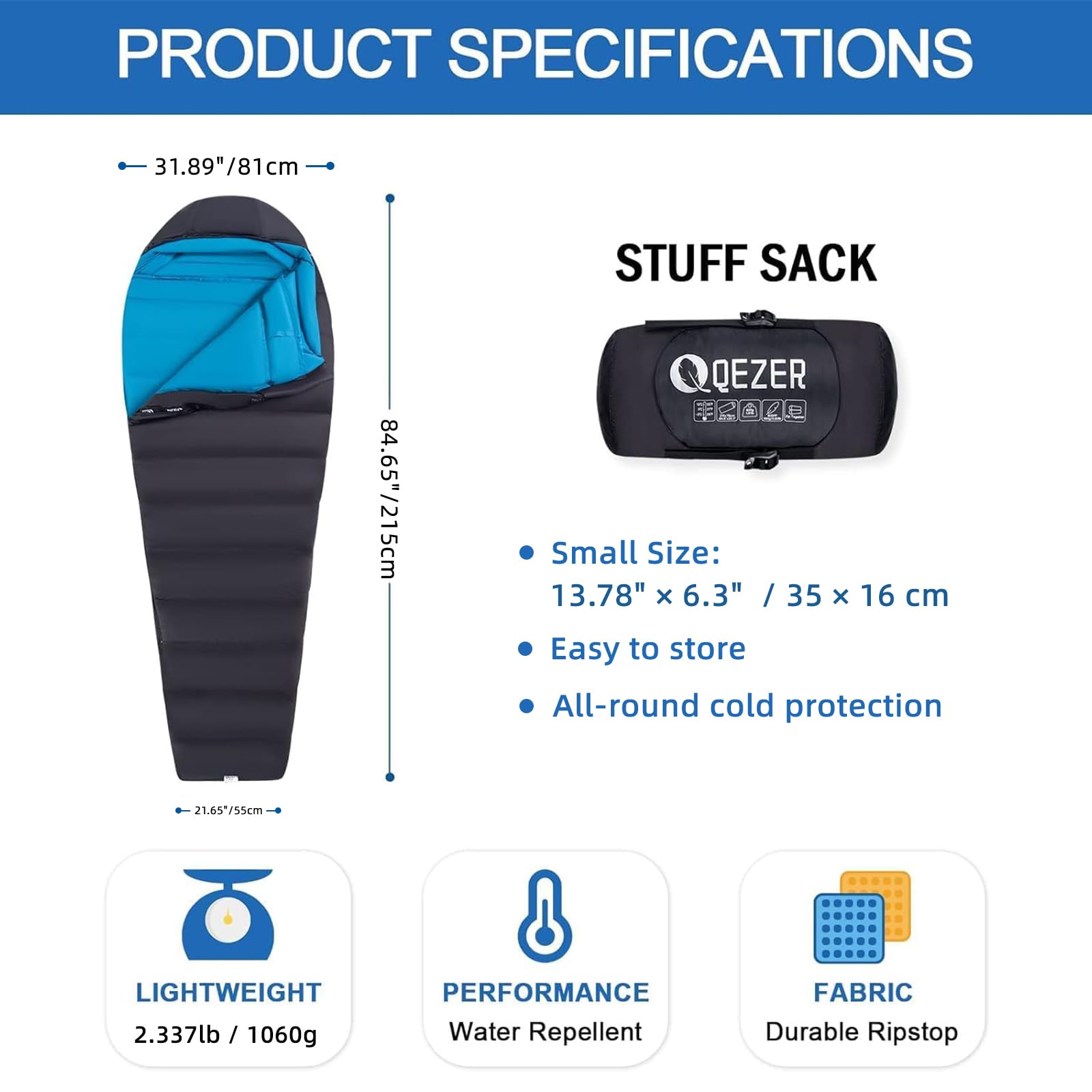 Saco de dormir ligero para adultos, saco de dormir para momia con relleno de 600, plumón de pato para 0 grados para clima frío, saco de dormir con saco de compresión para camping, senderismo | -2.2 °C a 12.2 °C, uso en clima cálido, plumón, ligero y compa