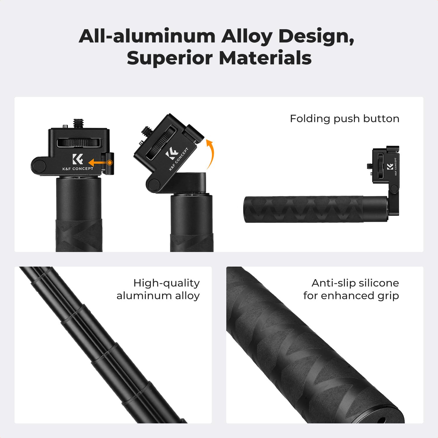 K&F CONCEPT 92.5 cm Action Camera Selfie Stick z klatką Osmo Action 6 i magnetycznym adapterem do szybkiego montażu, składany gwint 1/10.2 cm niewidoczny drążek przedłużający stop